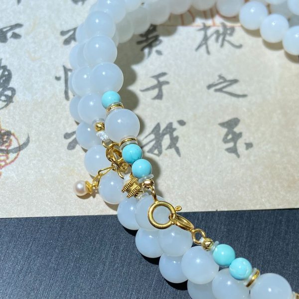 18K金和田玉白玉圆珠项链